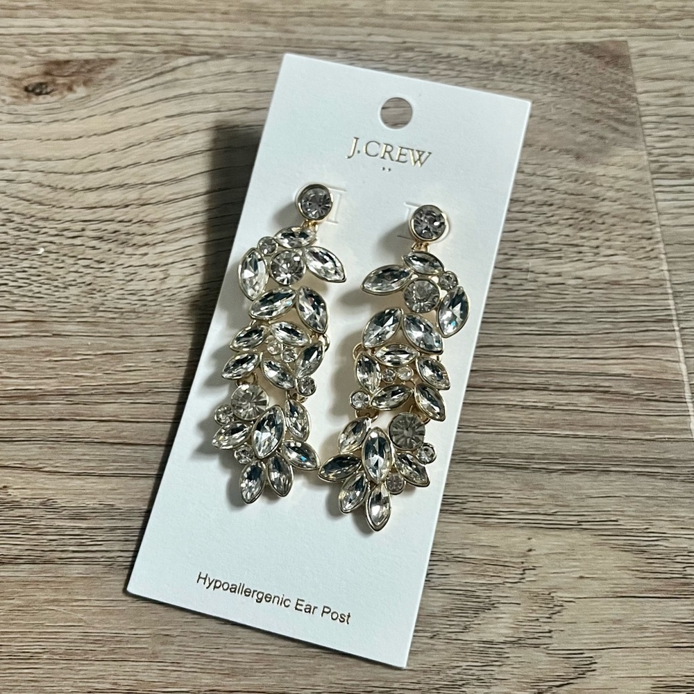 J Crew Crystal Leaf Drop Earring